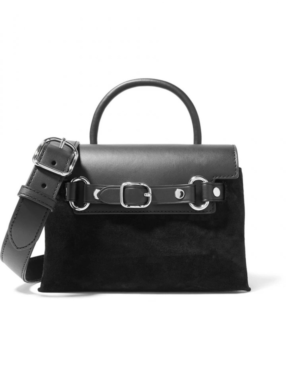 Alexander Wang Black Italian Leather Suede Buckle Top Handle Flap Attica Kelly - Picture 11 of 11